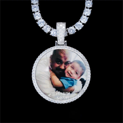 925S & VVS Moissanite 3D Circle Custom Picture Pendant
