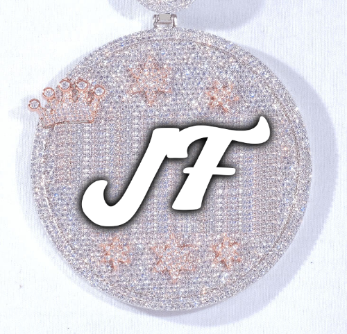 CUSTOM LETTER NECKLACE 3D BIG CROWN DISC
