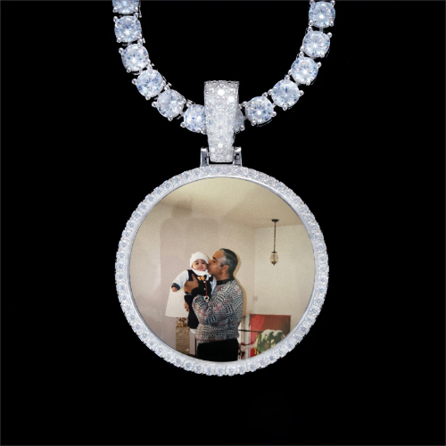 925S & VVS Moissanite 3D Circle Custom Picture Pendant