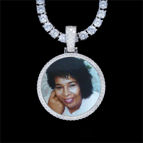 925S & VVS Moissanite 3D Circle Custom Picture Pendant