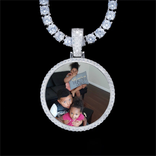 925S & VVS Moissanite 3D Circle Custom Picture Pendant