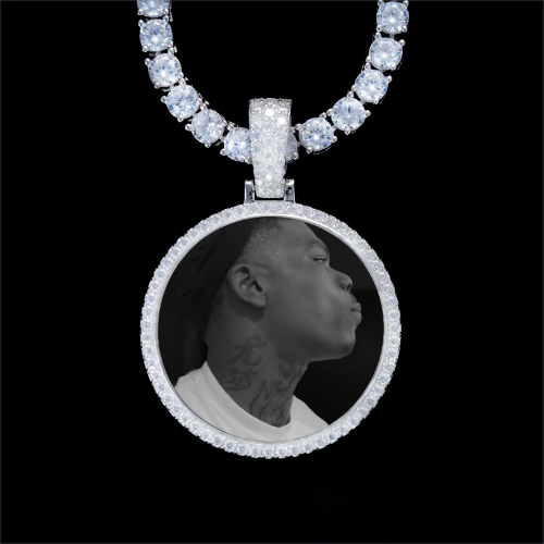 925S & VVS Moissanite 3D Circle Custom Picture Pendant