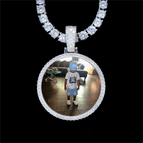 925S & VVS Moissanite 3D Circle Custom Picture Pendant