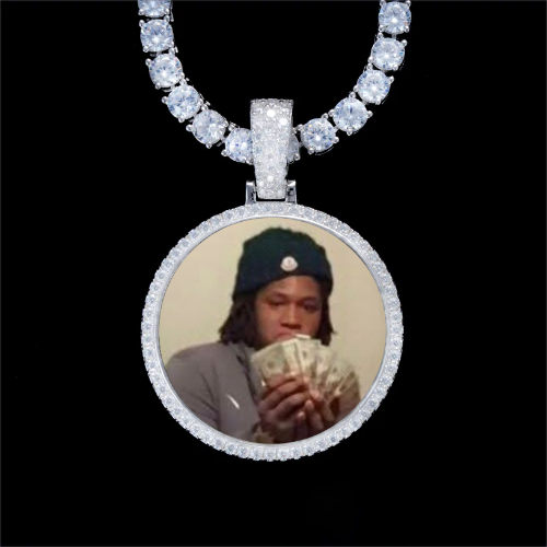925S & VVS Moissanite 3D Circle Custom Picture Pendant