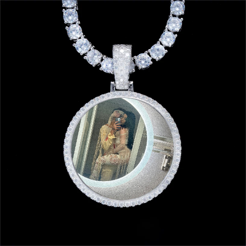 925S & VVS Moissanite 3D Circle Custom Picture Pendant