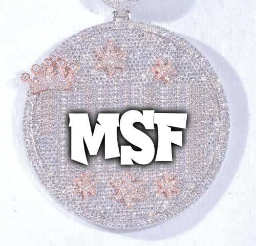 CUSTOM LETTER NECKLACE 3D BIG CROWN DISC