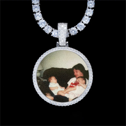 925S & VVS Moissanite 3D Circle Custom Picture Pendant