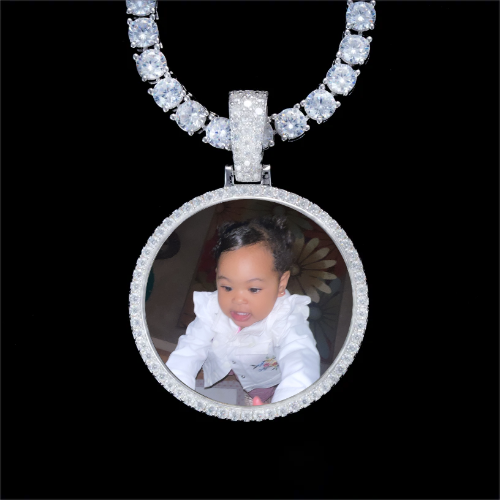 925S & VVS Moissanite 3D Circle Custom Picture Pendant
