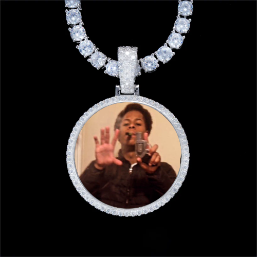 925S & VVS Moissanite 3D Circle Custom Picture Pendant