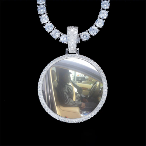 925S & VVS Moissanite 3D Circle Custom Picture Pendant