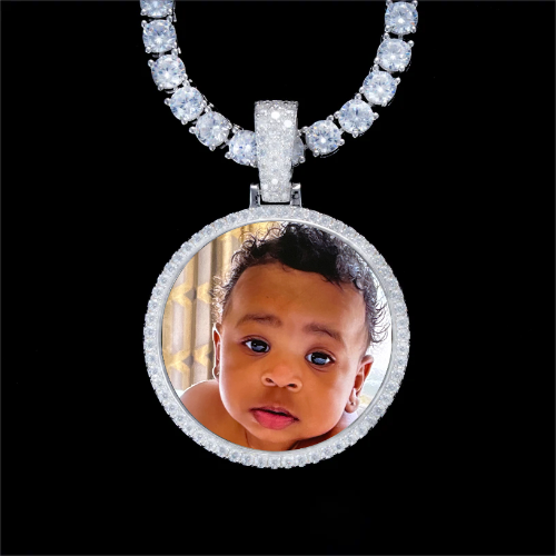 925S & VVS Moissanite 3D Circle Custom Picture Pendant