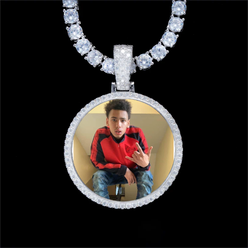 925S & VVS Moissanite 3D Circle Custom Picture Pendant