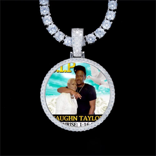 925S & VVS Moissanite 3D Circle Custom Picture Pendant