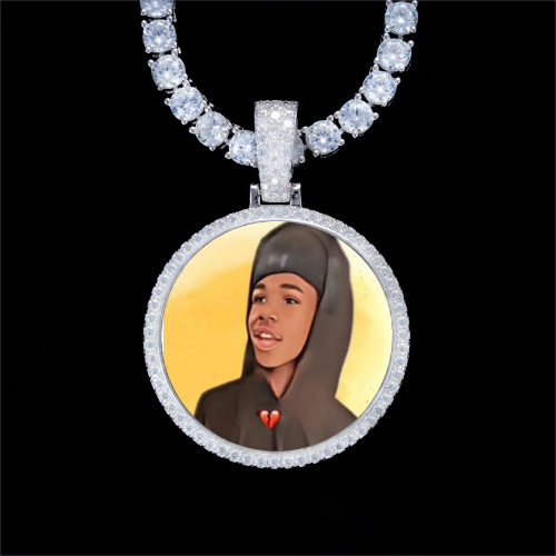 925S & VVS Moissanite 3D Circle Custom Picture Pendant