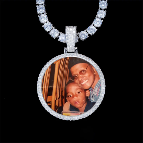 925S & VVS Moissanite 3D Circle Custom Picture Pendant