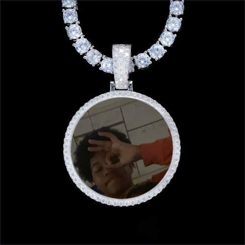 925S & VVS Moissanite 3D Circle Custom Picture Pendant