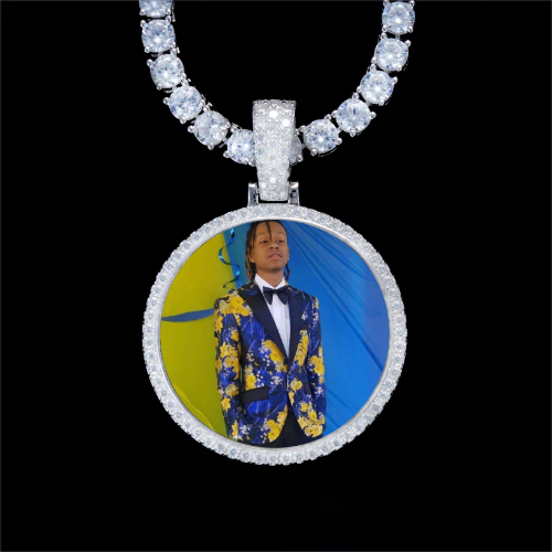925S & VVS Moissanite 3D Circle Custom Picture Pendant