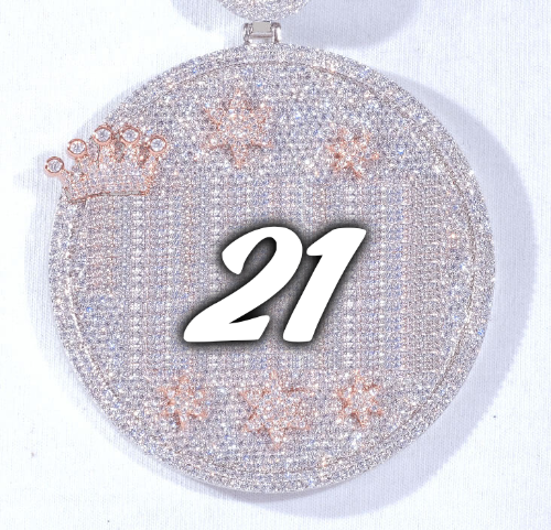 CUSTOM LETTER NECKLACE 3D BIG CROWN DISC