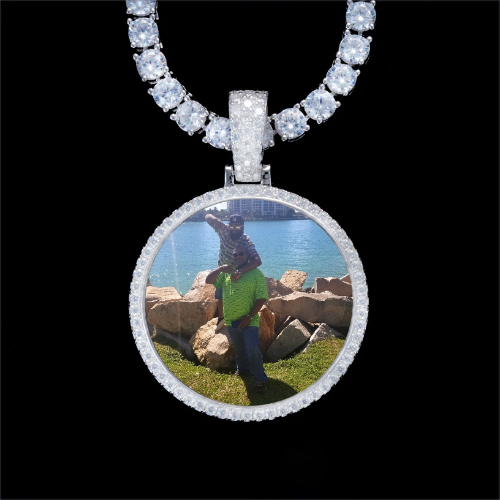 925S & VVS Moissanite 3D Circle Custom Picture Pendant