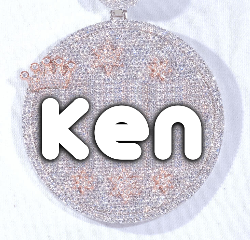 CUSTOM LETTER NECKLACE 3D BIG CROWN DISC