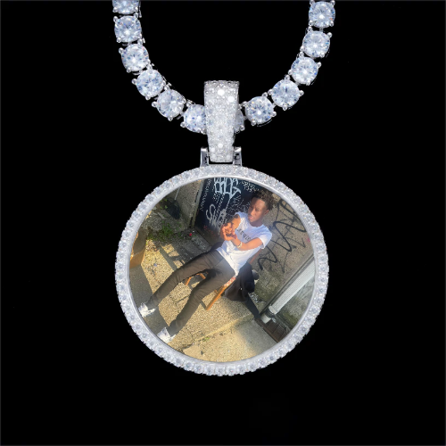 925S & VVS Moissanite 3D Circle Custom Picture Pendant