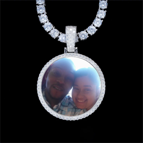 925S & VVS Moissanite 3D Circle Custom Picture Pendant