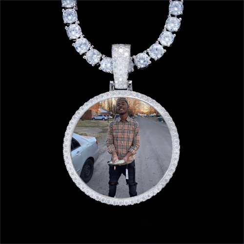 925S & VVS Moissanite 3D Circle Custom Picture Pendant