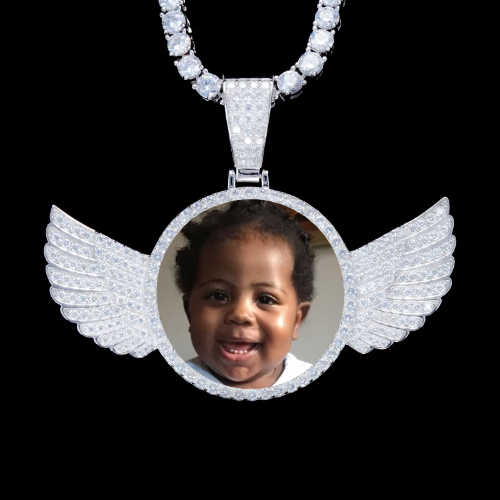 925S & VVS Moissanite 3D Wing Custom Picture Pendant