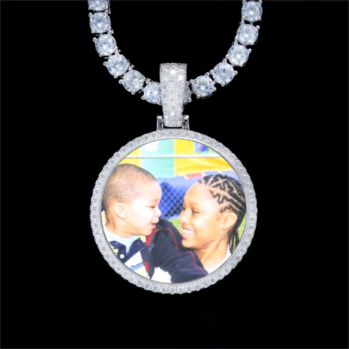 925S & VVS Moissanite 3D Circle Custom Picture Pendant
