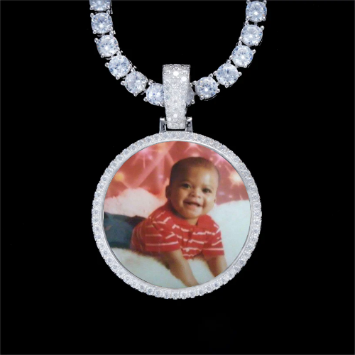 925S & VVS Moissanite 3D Circle Custom Picture Pendant