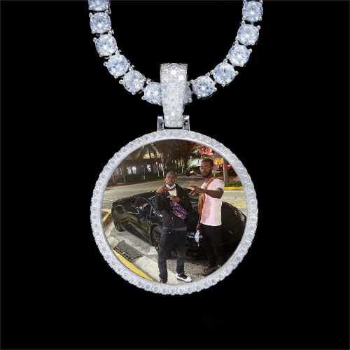 925S & VVS Moissanite 3D Circle Custom Picture Pendant