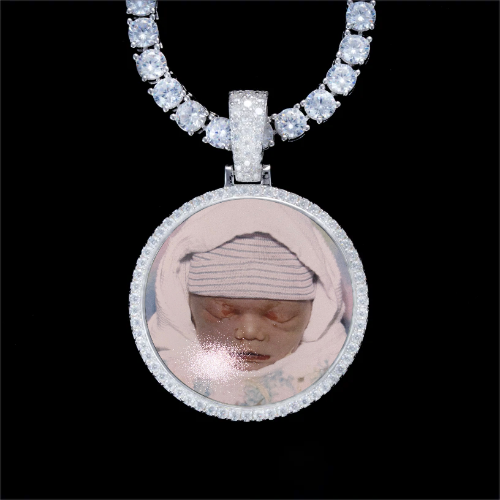 925S & VVS Moissanite 3D Circle Custom Picture Pendant