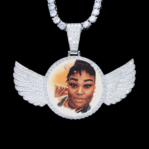 925S & VVS Moissanite 3D Wing Custom Picture Pendant