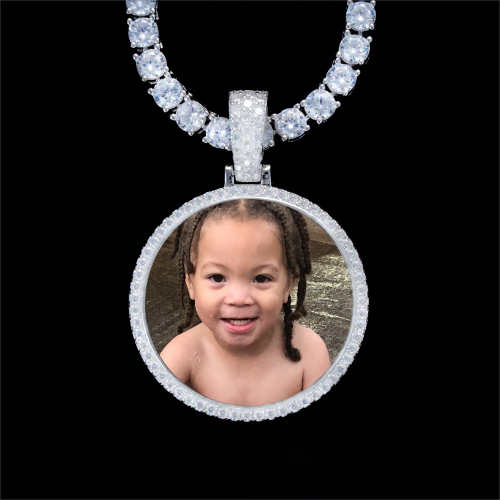 925S & VVS Moissanite 3D Circle Custom Picture Pendant