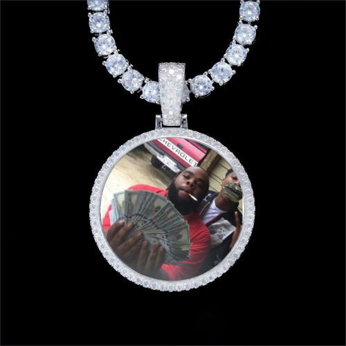 925S & VVS Moissanite 3D Circle Custom Picture Pendant