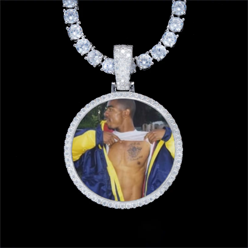 925S & VVS Moissanite 3D Circle Custom Picture Pendant