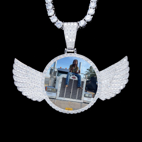 925S & VVS Moissanite 3D Wing Custom Picture Pendant
