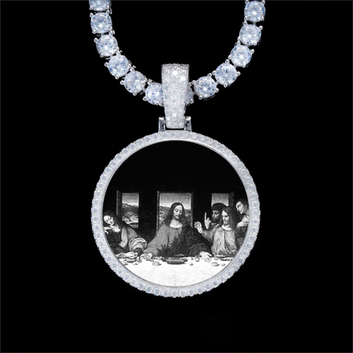 925S & VVS Moissanite 3D Circle Custom Picture Pendant