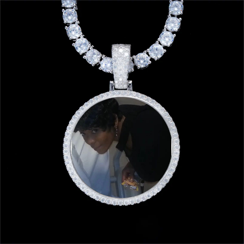 925S & VVS Moissanite 3D Circle Custom Picture Pendant
