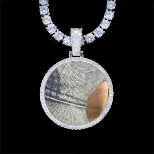 925S & VVS Moissanite 3D Circle Custom Picture Pendant