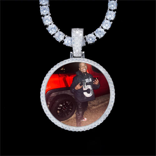 925S & VVS Moissanite 3D Circle Custom Picture Pendant