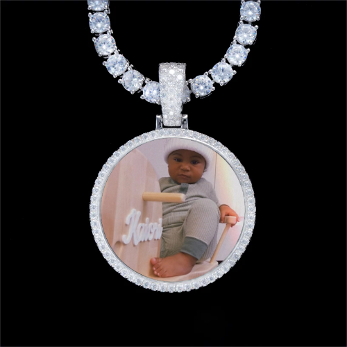925S & VVS Moissanite 3D Circle Custom Picture Pendant