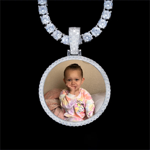 925S & VVS Moissanite 3D Circle Custom Picture Pendant