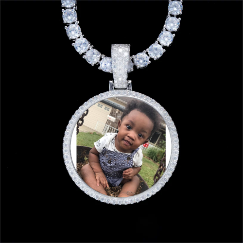 925S & VVS Moissanite 3D Circle Custom Picture Pendant