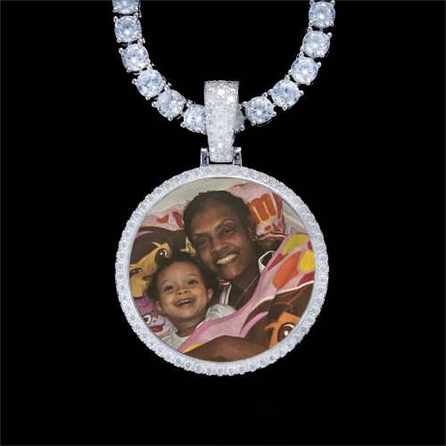 925S & VVS Moissanite 3D Circle Custom Picture Pendant