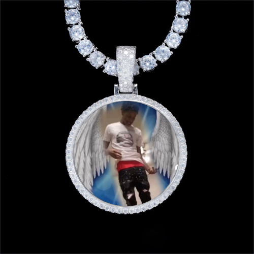 925S & VVS Moissanite 3D Circle Custom Picture Pendant