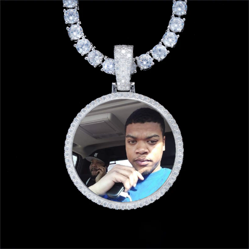 925S & VVS Moissanite 3D Circle Custom Picture Pendant
