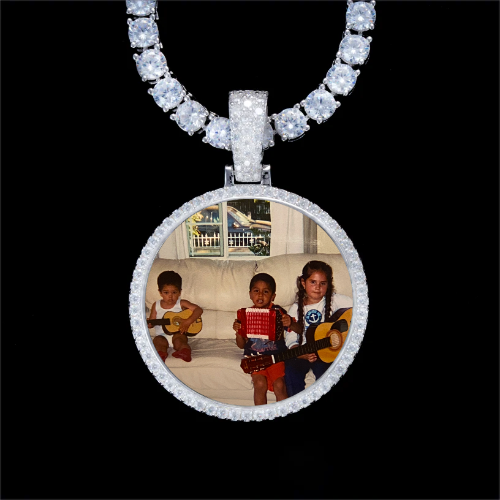 925S & VVS Moissanite 3D Circle Custom Picture Pendant