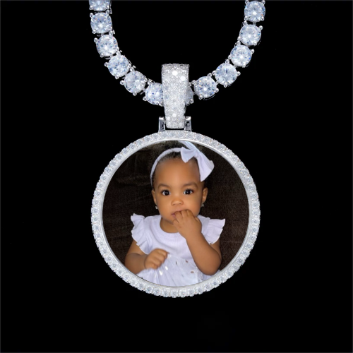 925S & VVS Moissanite 3D Circle Custom Picture Pendant