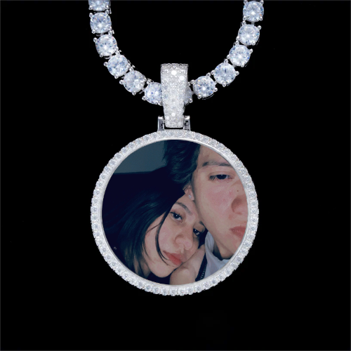 925S & VVS Moissanite 3D Circle Custom Picture Pendant